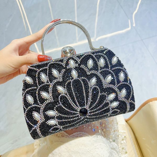 Women's Portable Solid Color Creative Rhinestone Handbag - Image 6