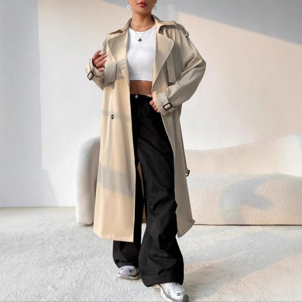 Elegant Long Solid Color Trench Coat - Image 4