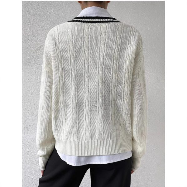 V-neck Pullover Knitted Sweater Fashion - Image 4