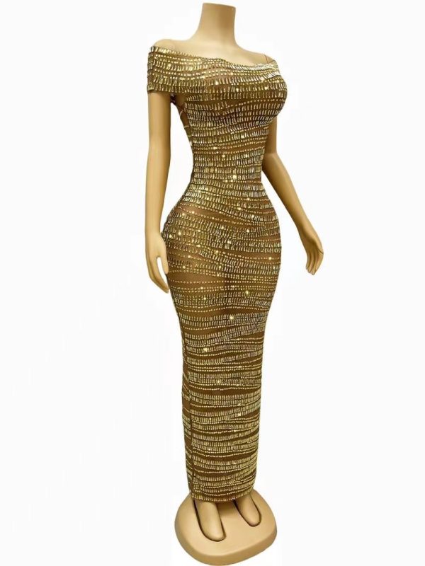 Sexy Luxury Shiny Rhinestone Dress Performance Costume Party Evening Dress - Image 2