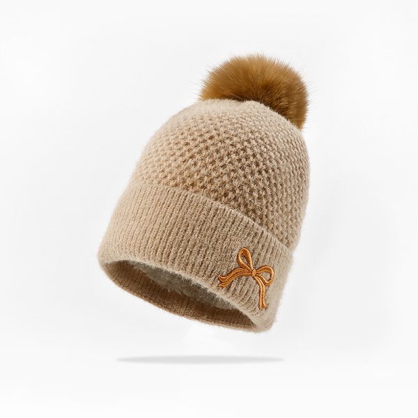 Bow Embroidery Velvet Knitted Woolen Cap - Image 8