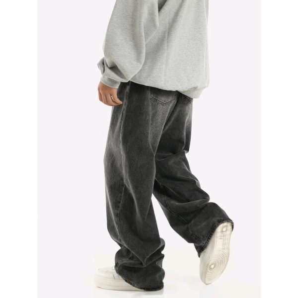 Vintage Smoky Gray Elastic Waist Jeans For Men And Women - Image 4