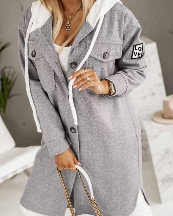 European And American Fashion Hooded Button Long-sleeved Coat For Women - Image 6