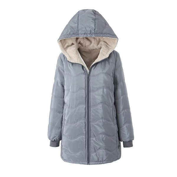 Geometric Wave Hooded Fleece-lined Warm-keeping Cotton Clothing - Image 5