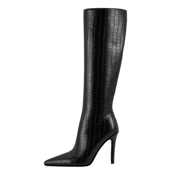 Plaid Solid Color Zipper Pointed Stiletto Heel Boots - Image 6