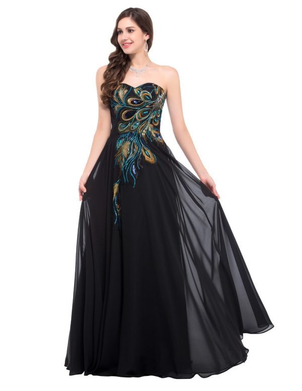 Embroidered Peacock Heart Collar Dress Chiffon - Image 2