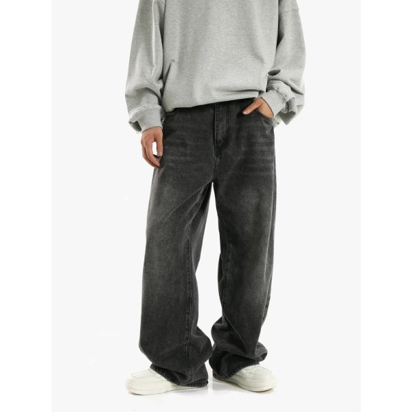 Vintage Smoky Gray Elastic Waist Jeans For Men And Women - Image 2