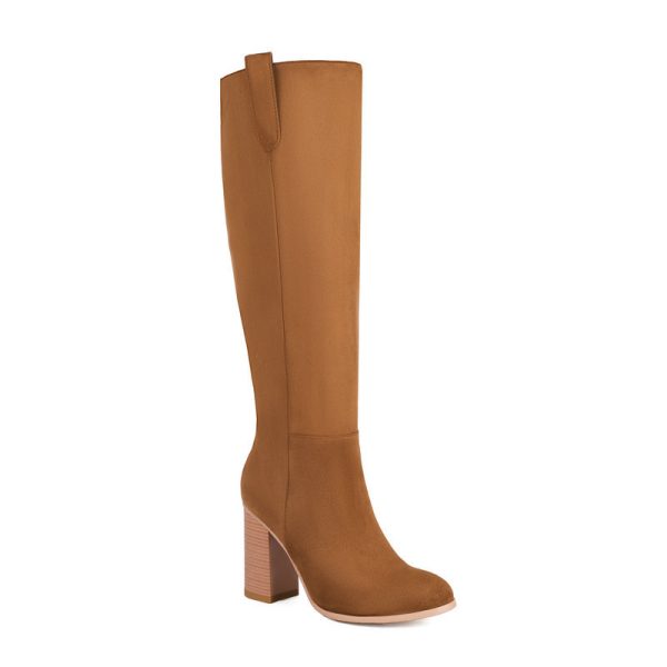 Long Boots Female Suede Chunky Heel Round Toe - Image 5