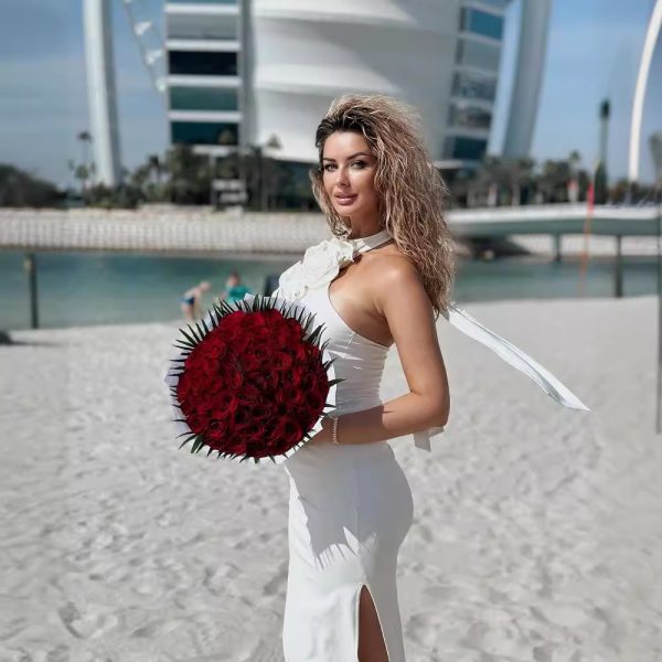 New Style White Ribbon Flower Halter Long High Sense Dress - Image 2