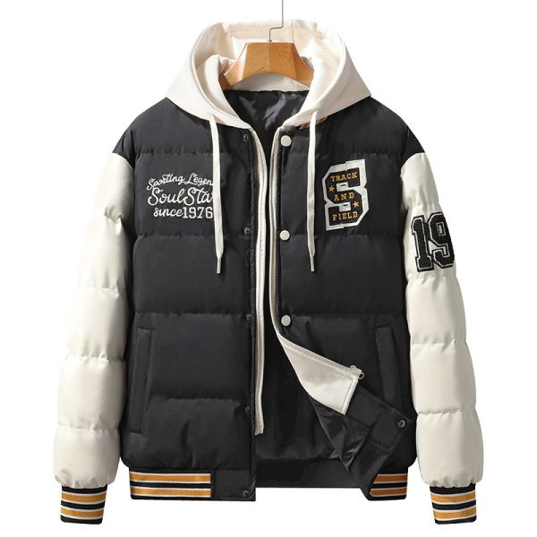 Men's Korean-style Slim-fit Green Hooded Thickened Thermal Coat - Image 5