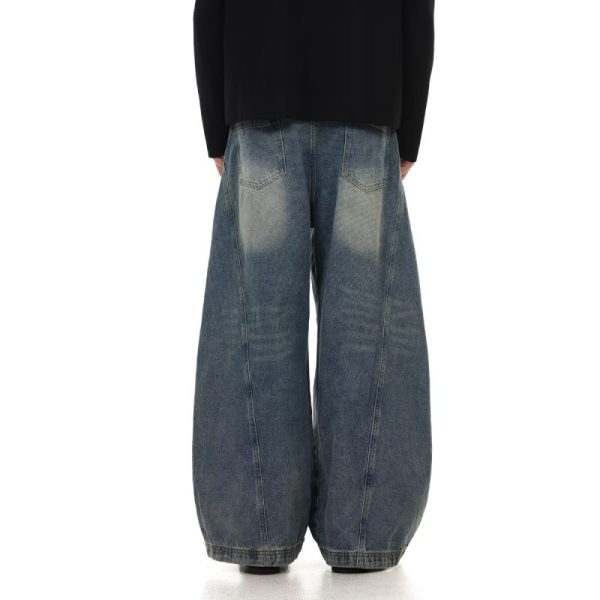 Men's American Retro Washed Design Wide Leg Loose Jeans - Image 5