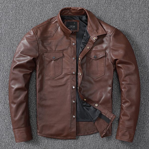 Sheepskin Genuine Leather Clothes Men's Shirt - Image 3