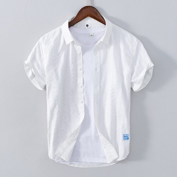 Leisure Dark Striped Thin Short Sleeve Pure Cotton Shirt - Image 6