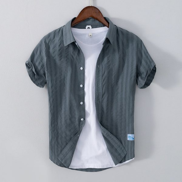 Leisure Dark Striped Thin Short Sleeve Pure Cotton Shirt - Image 8
