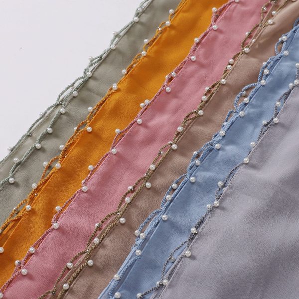 Pearl Chiffon Wavy Edge Beaded Scarf - Image 4