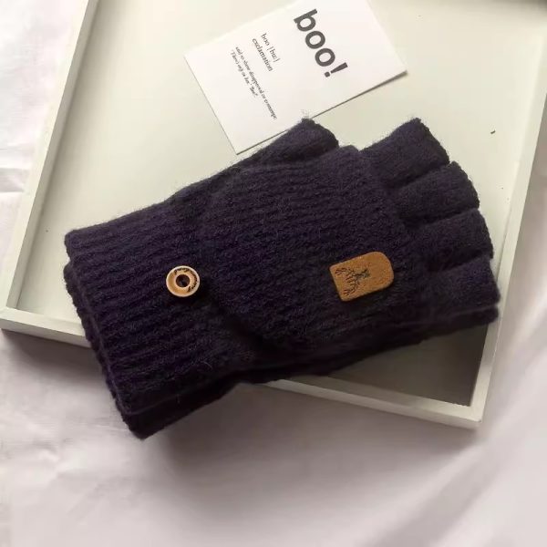 Half Finger Gloves Couple Autumn And Winter Knitting Wool Flip Riding Warm - Image 4