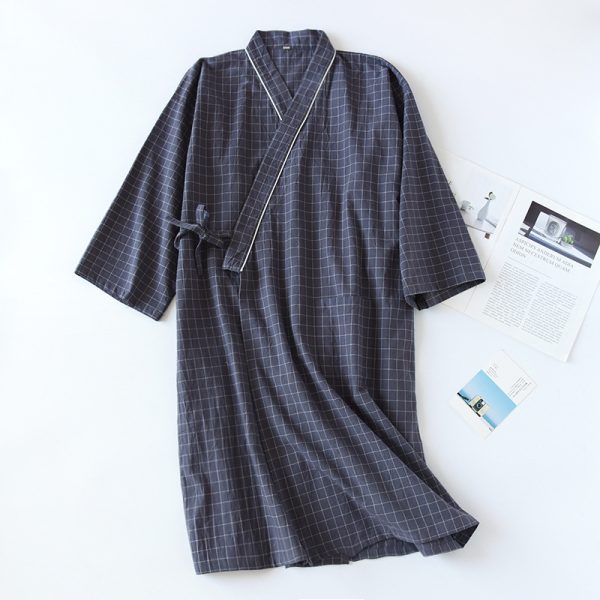 Spring And Summer Japanese Men's Kimono Nightgown Bathrobe Washed Cotton Gauze - Image 8
