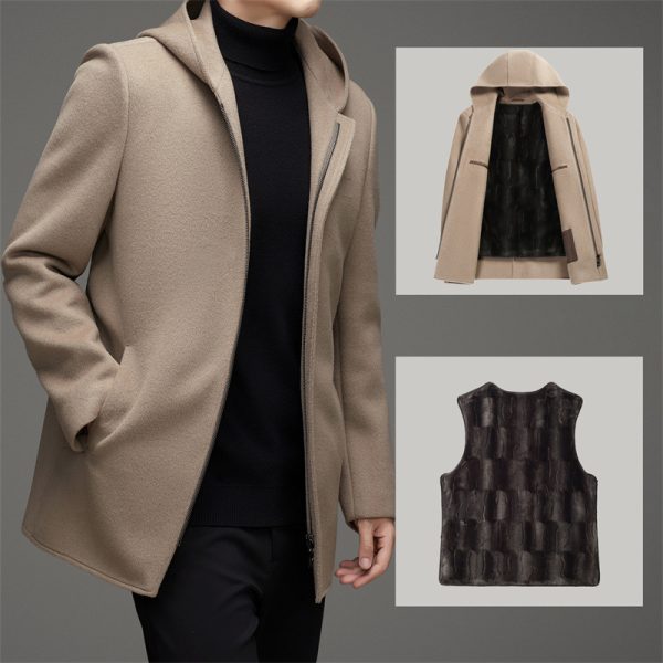 Hooded Reversible Woolen Coat Men's Winter Thickened - Image 2