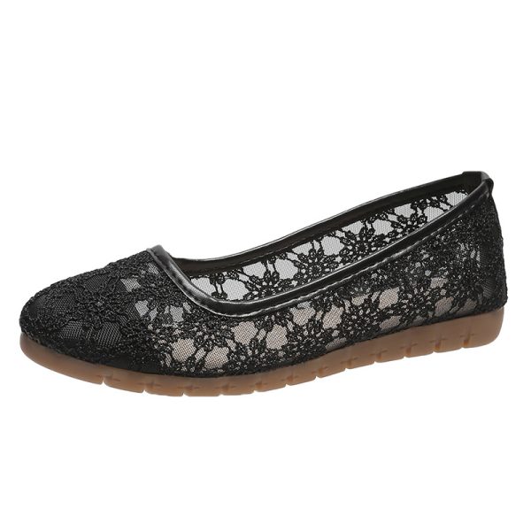 Lace Mesh Hollow Round Toe Shallow Mouth Mom Shoes - Image 5
