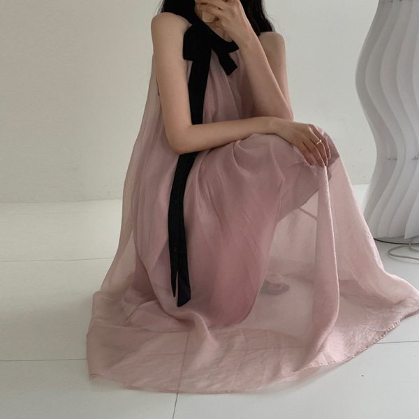 All-matching Collar Halter Sleeveless Long Below The Knee Dress - Image 3