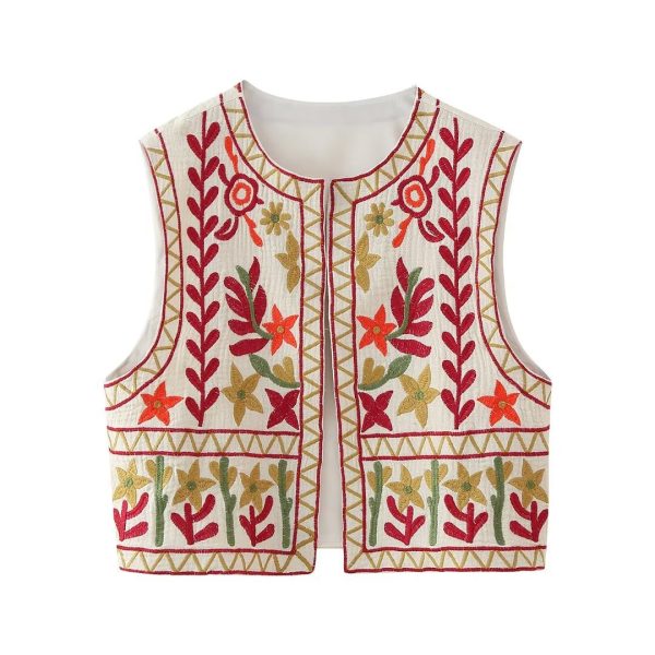 European And American Style Round Neck Embroidered Vest - Image 3