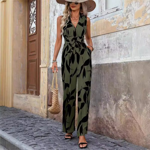 Fashionable High Waist Lace-up Wide Leg Jumpsuit For Women - Image 4