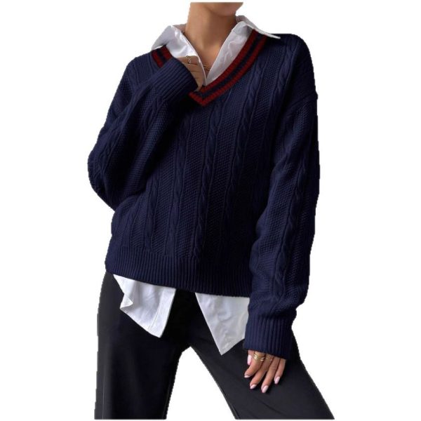 V-neck Pullover Knitted Sweater Fashion - Image 5
