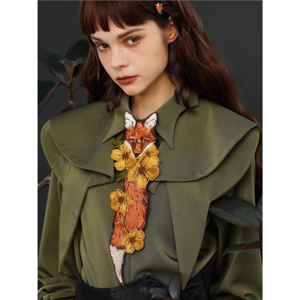 Knotless Machine Embroidery Vintage Mushroom Berry Tie For Women - Image 6