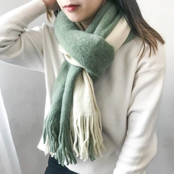 Men's And Women's Korean-style Cashmere Color Matching Scarf Solid Color Shawl - Image 3