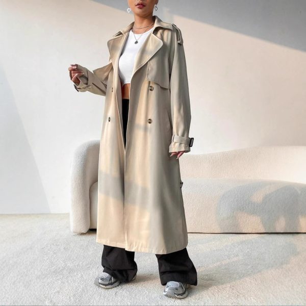 Elegant Long Solid Color Trench Coat - Image 2