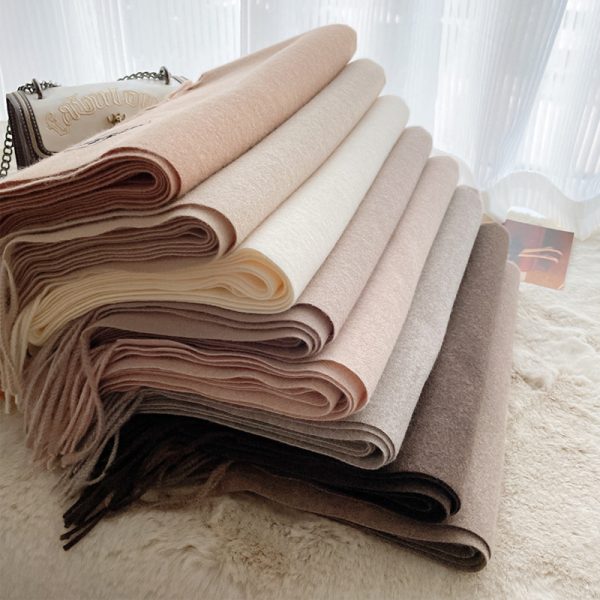 Cashmere Scarf Feel Solid Color Tassel Shawl Long Monochrome - Image 5