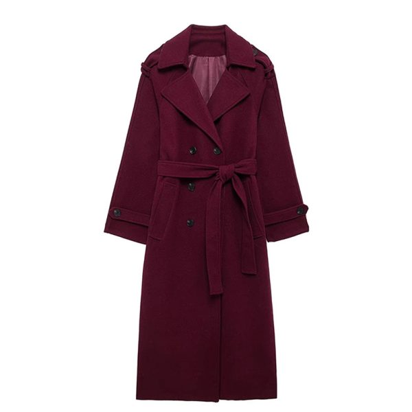 Women's Fashion Lace-up Woolen Trench Coat - Image 6