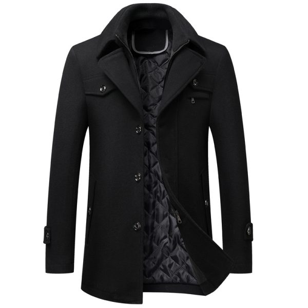 Men's Wool Woolen Thickened Overcoat Jacket - Image 7