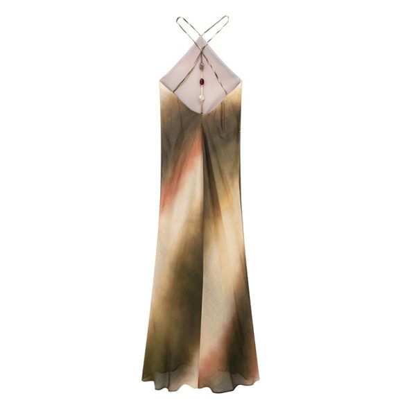 Casual Tie-dyed Ramie Hanging Collar Dress - Image 5