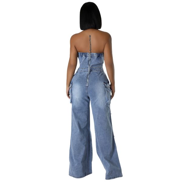 Women's Personality Slim Fit Backless Stretch Flared Sleeveless Denim Jumpsuit - Image 3