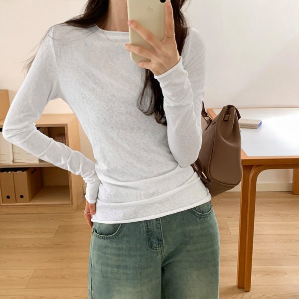 Pure Color All-matching Long Sleeve New Slim-fit Slimming Bottoming Shirt - Image 2