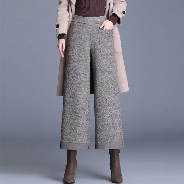 Small Woolen Wide-leg Pants Women's High Waist Cropped Pants - Image 6