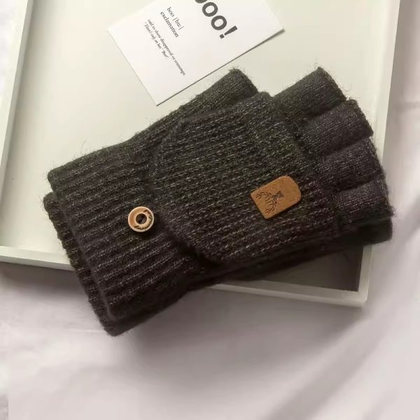 Half Finger Gloves Couple Autumn And Winter Knitting Wool Flip Riding Warm - Image 2