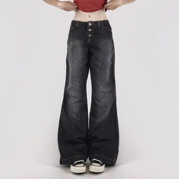American-style Retro Breasted Wide-leg Denim Trousers - Image 4