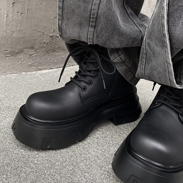 Black Platform Height Increased By 7cm Casual Martin Boots - Image 2