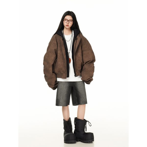 American Retro Fake Two-piece Flight Jacket Winter Cotton-padded Coat - Image 2
