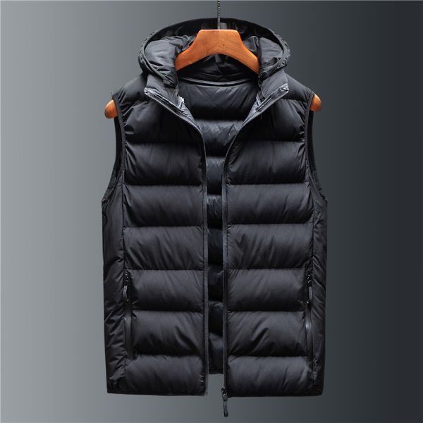 Men's Down Cotton Loose Waistcoat Hooded Stand Collar Short Vest - Image 6