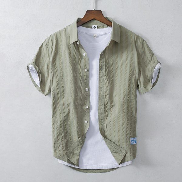 Leisure Dark Striped Thin Short Sleeve Pure Cotton Shirt - Image 2