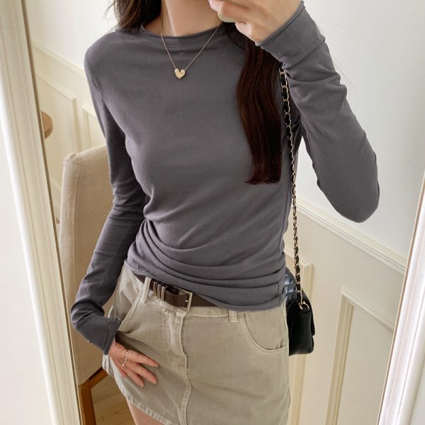 Pure Color All-matching Long Sleeve New Slim-fit Slimming Bottoming Shirt - Image 3