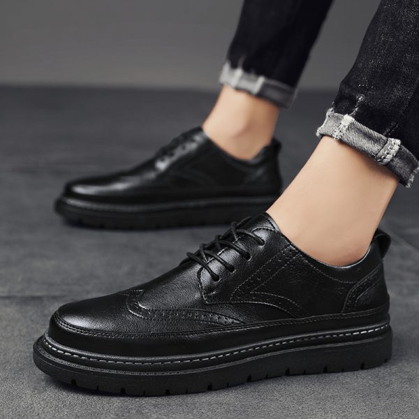 Men's Brogue Korean-style British Men Leather Shoes - Image 3