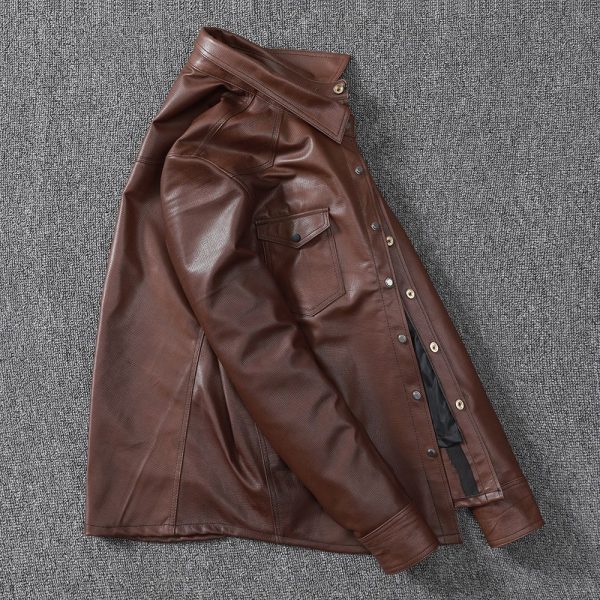 Sheepskin Genuine Leather Clothes Men's Shirt - Image 4