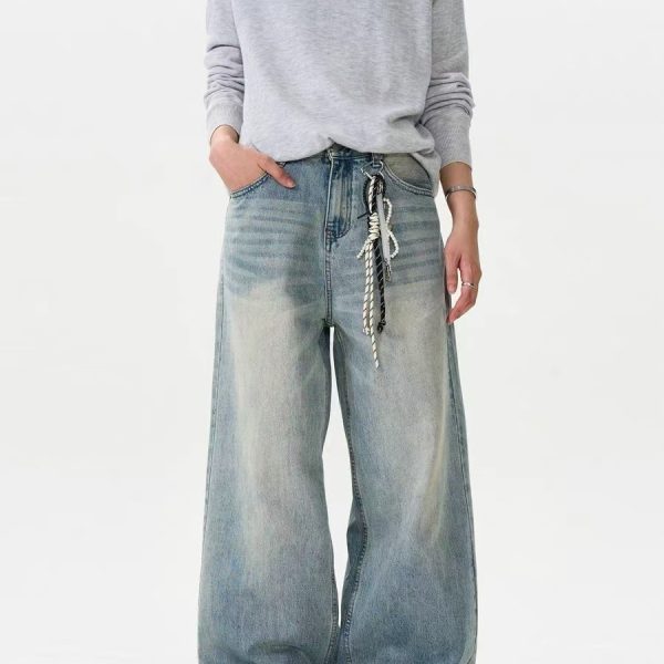 Washed Straight-leg Pants Worn Jeans Men's Loose Wide Leg - Image 3