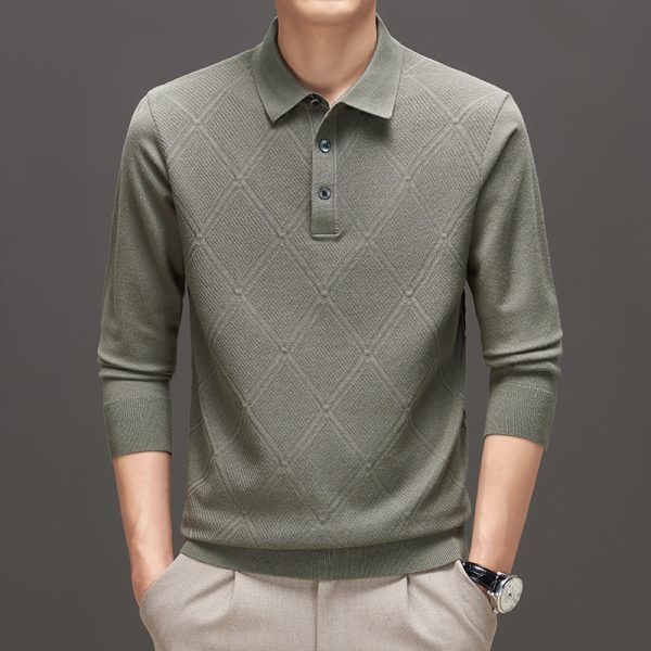 Knitwear Polo Collar Solid Color Long Sleeve Men's Sweater - Image 9