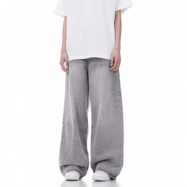 Loose Casual Wide Leg Straight Worn Jeans - Image 4