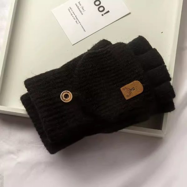 Half Finger Gloves Couple Autumn And Winter Knitting Wool Flip Riding Warm - Image 5